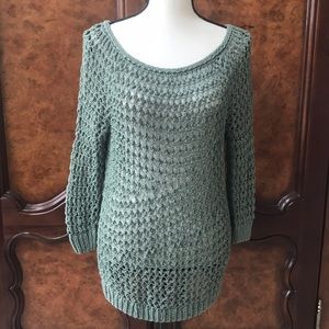 Theory Sage Green Crocheted Scoop Neck Sweater